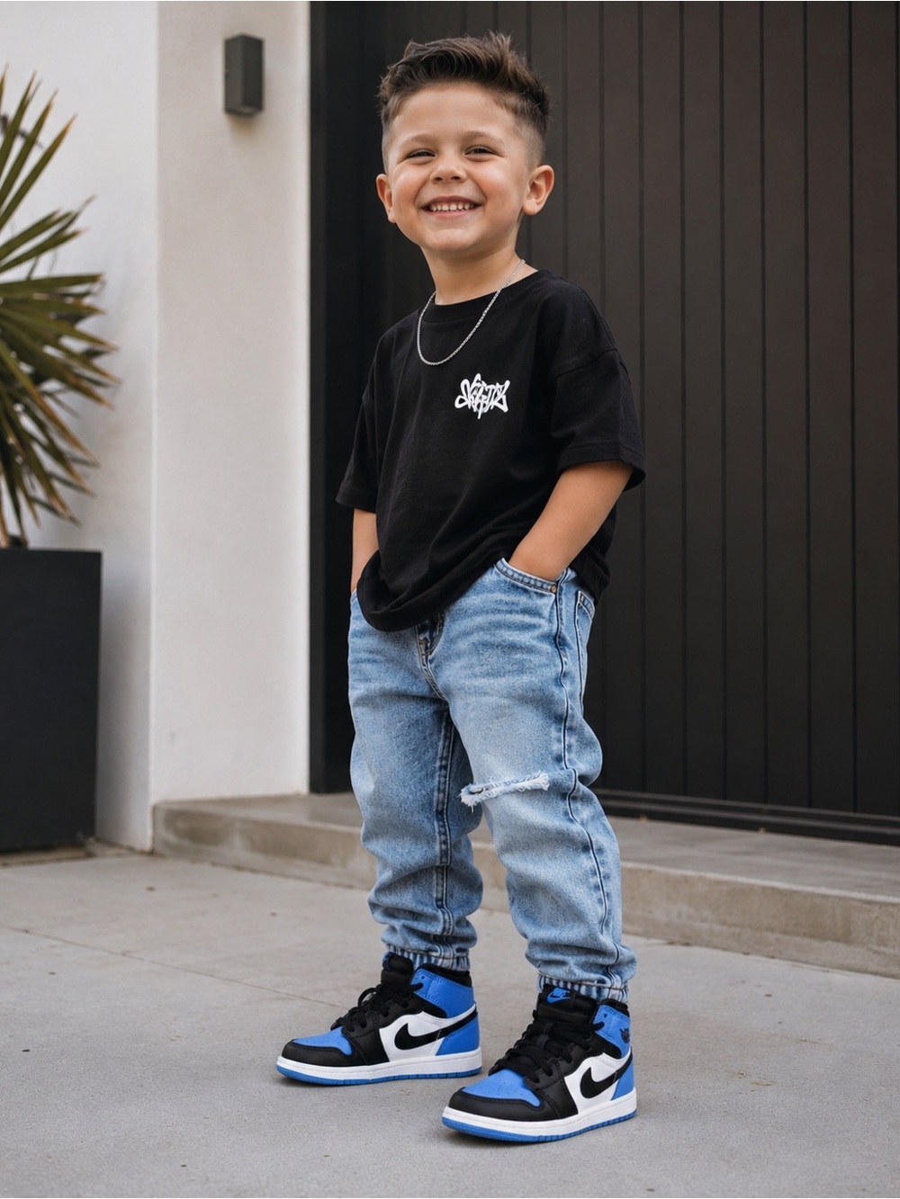 Jordan Kids' High-Top Sneakers in University Blue/Black/White